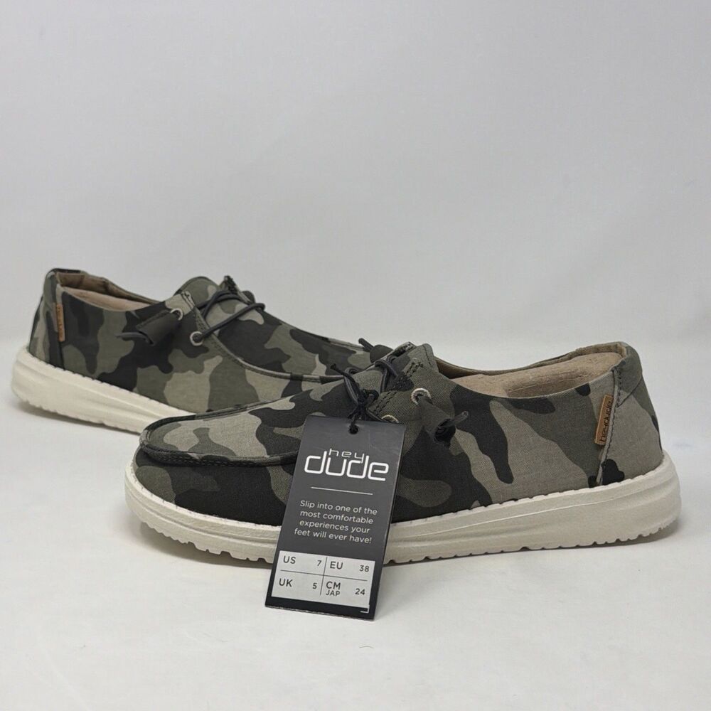 Hey Dude Wendy Camo Shoes Women Size 7 EU 38 Green Slip On Loafers NWT